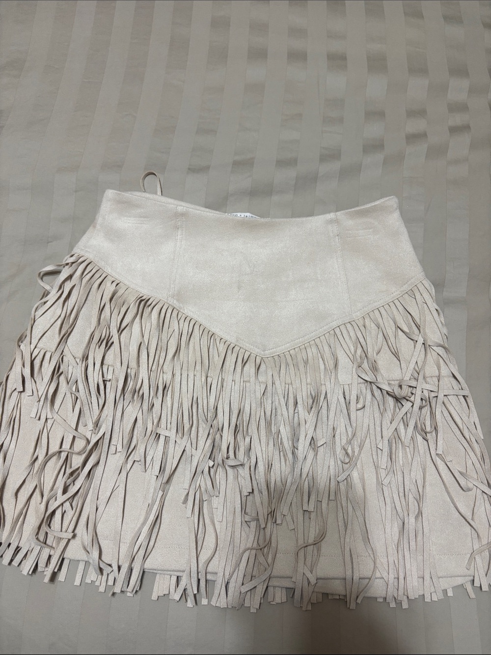 Fringed Mini Skirt in Light Beige